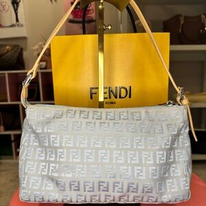 Fendi Monogram Blue Baguette Pochette